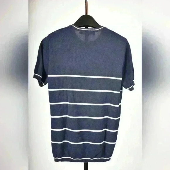 PARKE & RONEN Navy Blue Fontalina Striped Ribbed Knit Cotton Sweater Tee Medium - Picture 2 of 6